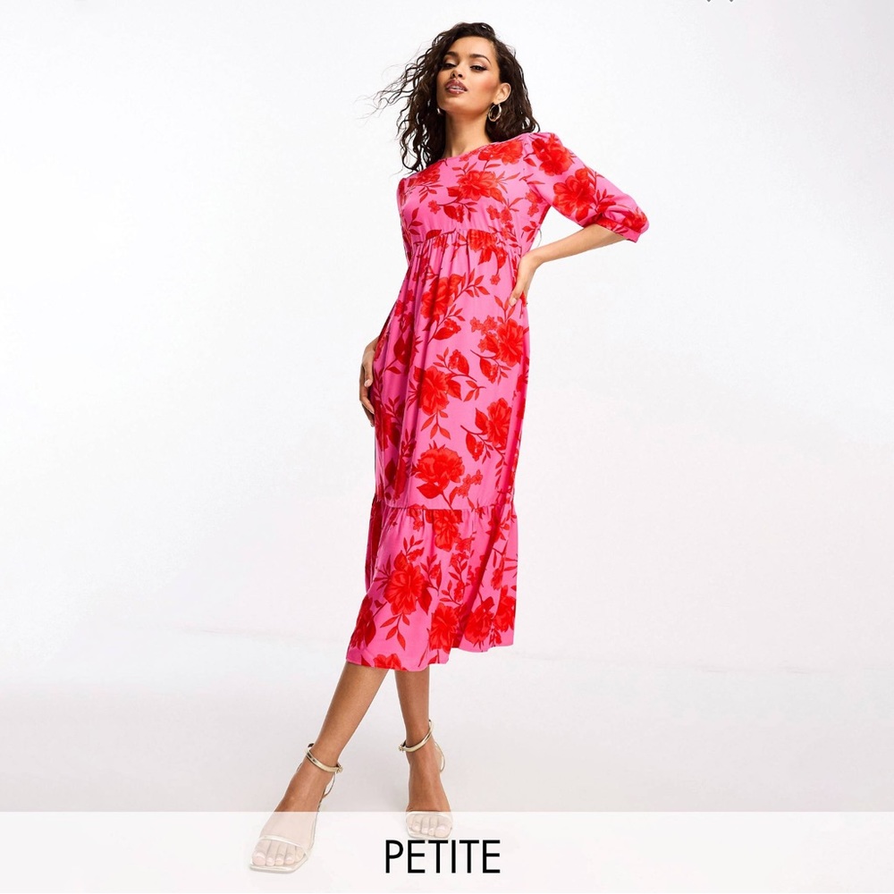ASOS- Nobody's Child Petite Rachel smock midi dress in pink and red floral